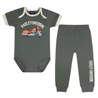 Harley-Davidson dětský set body a kalhoty – Zelená/Krémová – 2553600