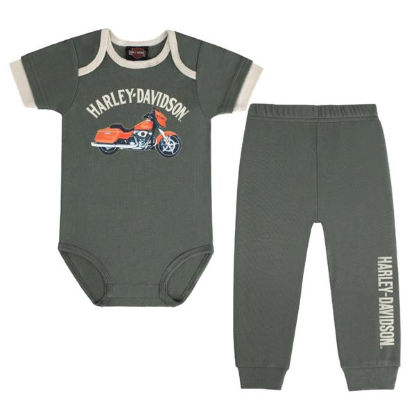 Harley-Davidson dětský set body a kalhoty – Zelená/Krémová – 2553600