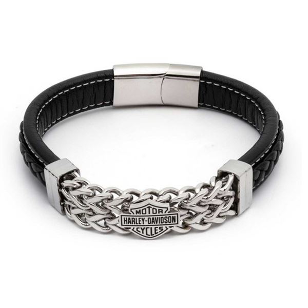 Harley-Davidson® Pánský náramek Cuff 9″ – kůže a nerezová ocel 34B00203