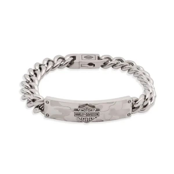 Harley-Davidson pánský náramek Bar & Shield Camo ID Bar Flex – Stříbrná – 34B00276