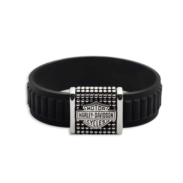 Harley-Davidson pánský silikonový náramek Bar & Shield Stud – Černá – 34B00278