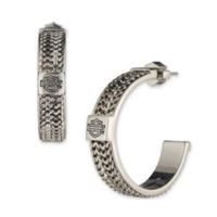 Harley-Davidson dámské kruhové náušnice Chain Bar & Shield – Nerez – 34G00185