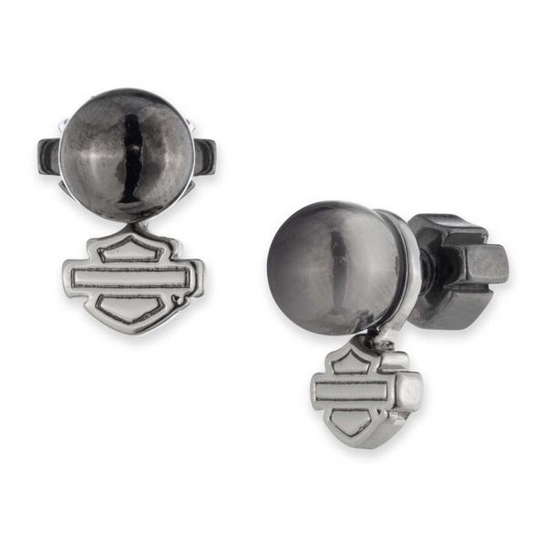 Dámské náušnice Harley-Davidson Hematite Bar & Shield Pearl 34G00210