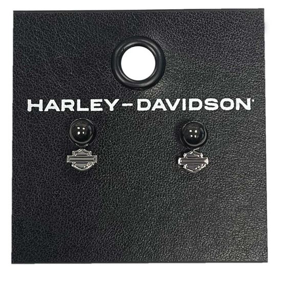 Dámské náušnice Harley-Davidson Hematite Bar & Shield Pearl 34G00210