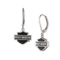 Harley-Davidson dámské visací náušnice Onyx Bar & Shield – Stříbrná/Černá – 34G00265