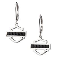Harley-Davidson dámské visací náušnice Black Crystal Bar & Shield – Stříbrná/Černá – 34G00270
