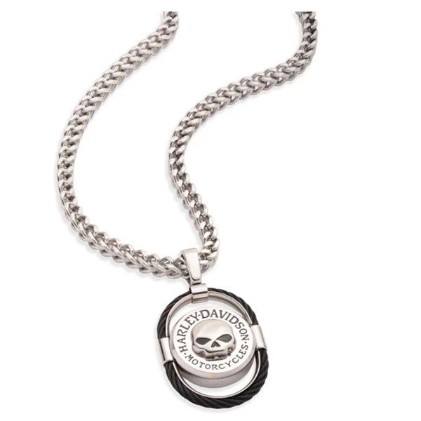 Harley-Davidson pánský náhrdelník s příveskem Willie G Skull – Stříbrná – 34N00340