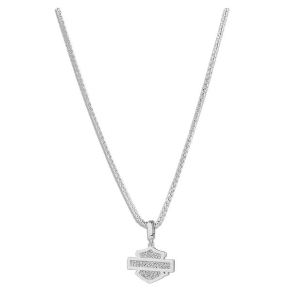 Harley-Davidson dámský náhrdelník s přívěskem Pave Crystal Bar & Shield – Stříbrná – 34N00343