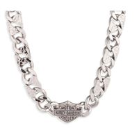 Harley-Davidson pánský náhrdelník Script Bar & Shield Camo Curb Link – Stříbrná – 34N00349