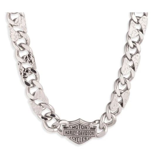 Harley-Davidson pánský náhrdelník Script Bar & Shield Camo Curb Link – Stříbrná – 34N00349