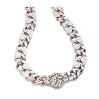 Harley-Davidson pánský náhrdelník Script Bar & Shield Camo Curb Link – Stříbrná – 34N00349