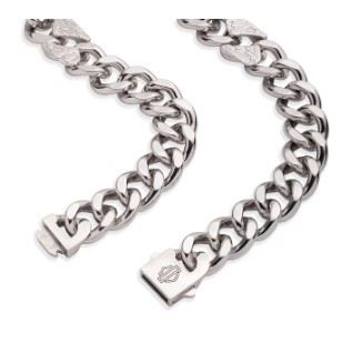 Harley-Davidson pánský náhrdelník Script Bar & Shield Camo Curb Link – Stříbrná – 34N00349