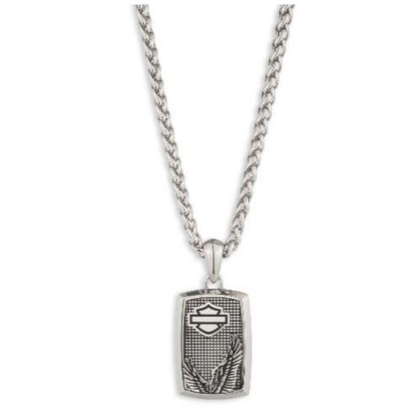 Harley-Davidson pánský náhrdelník s přívěskem Eagle Wing Bar & Shield Dog Tag – Stříbrná – 34N00351