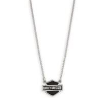 Harley-Davidson dámský náhrdelník s přívěskem Onyx Bar & Shield – Stříbrná/Černá – 34N00372