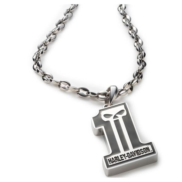 Harley-Davidson pánský náhrdelník s příveskem #1 Willie G – Černá emailová detail – 34N00377