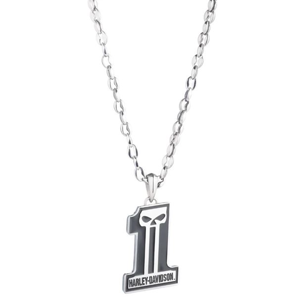 Harley-Davidson pánský náhrdelník s příveskem #1 Willie G – Černá emailová detail – 34N00377