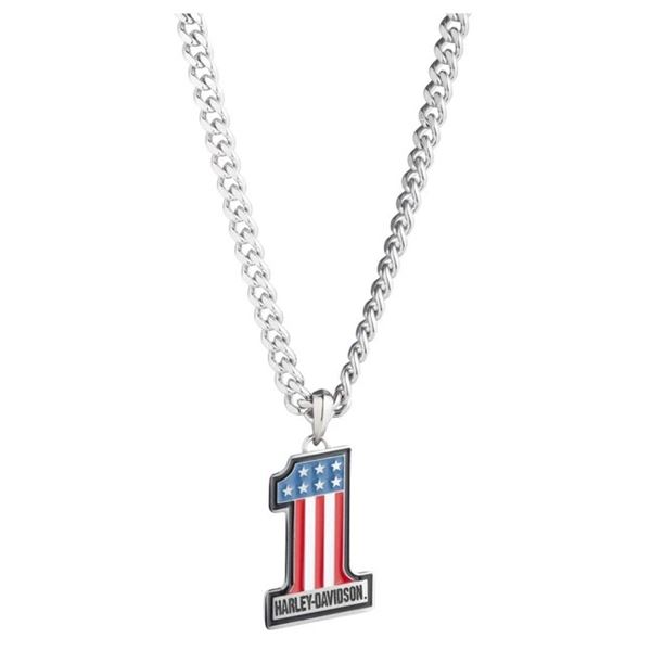Harley-Davidson pánský náhrdelník s příveskem #1 RWB – Stříbrná – 34N00378