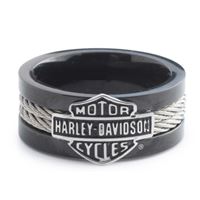 Pánský prsten Harley-Davidson Bar & Shield Steel Cable  Band Ring