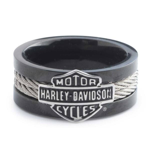 Pánský prsten Harley-Davidson Bar & Shield Steel Cable  Band Ring