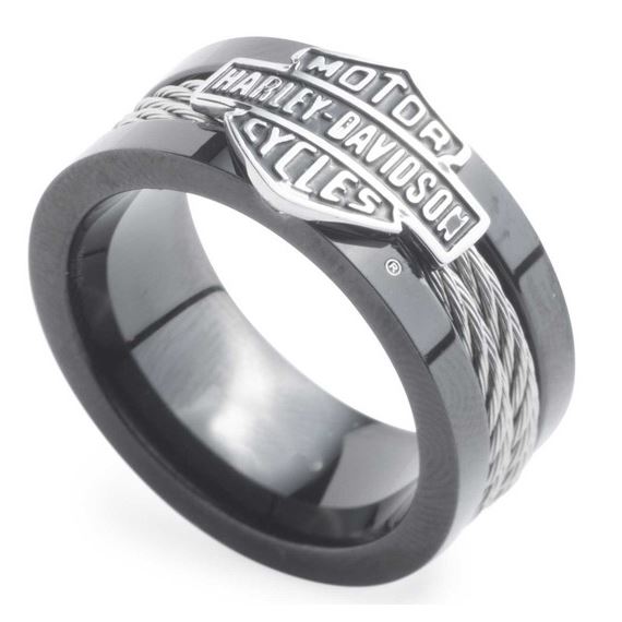 Pánský prsten Harley-Davidson Bar & Shield Steel Cable  Band Ring