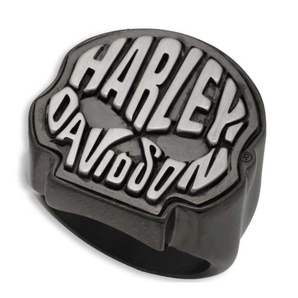 Harley-Davidson pánský prsten Willie G Skull – Stříbrná/Černá – 34R0068