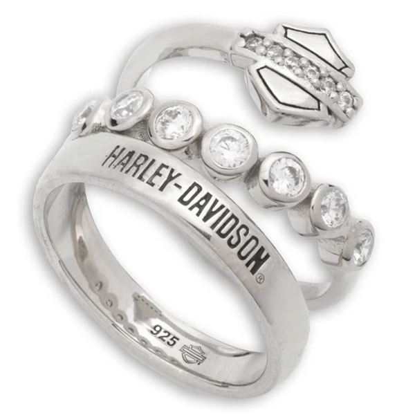 Harley-Davidson dámský prsten Crystal Bar & Shield Faux Stack – Stříbrná 925 – 34R0078