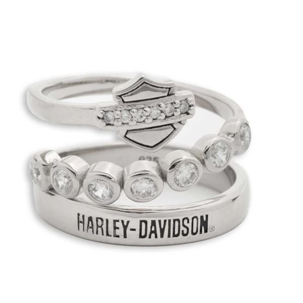 Harley-Davidson dámský prsten Crystal Bar & Shield Faux Stack – Stříbrná 925 – 34R0078