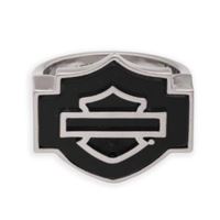Harley-Davidson pánský pečetní prsten Onyx Bar & Shield – Stříbrná/Černá – 34R0079