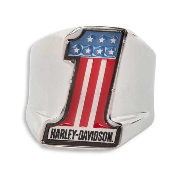 Harley-Davidson pánský prsten #1 RWB USA – Stříbrná – 34R0068
