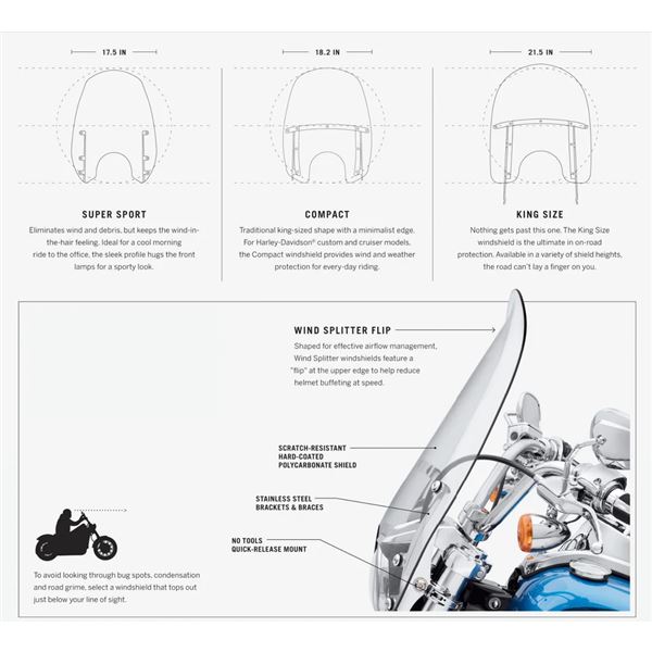 Wind Splitter Quick-Release Compact 18 in. Windshield 57400327
