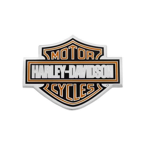 Odznak Harley-Davidson Bar & Shield – 4,4 cm – Nikl/Oranžová – 682608008888