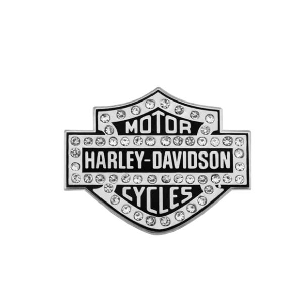 Odznak Harley-Davidson Rhinestone Text Bar & Shield – 3,2 cm – Nikl/Černá – 682608009205