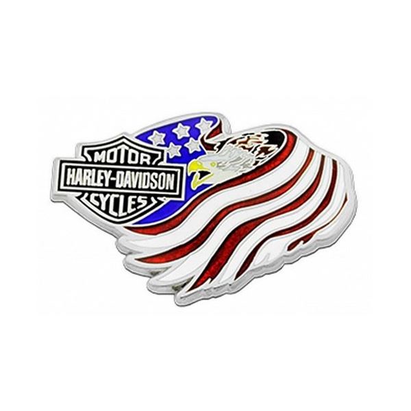 Odznak Harley-Davidson Eagle Flag – 3,8 cm – Nikl/Modrá/Červená – 682608009861