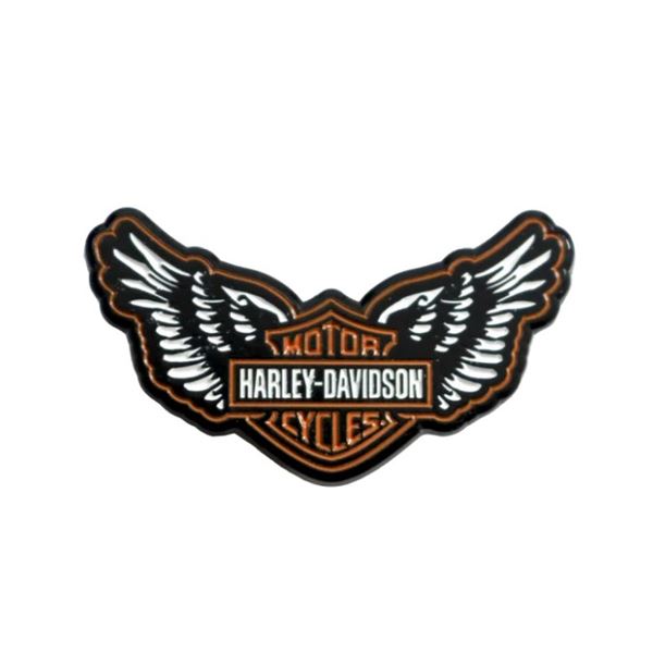 Odznak Harley-Davidson Winged Shield – 3,8 cm – Černá/Oranžová – 682608019075