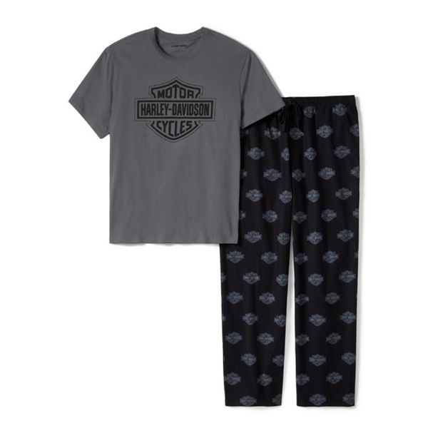 2026 ARRIVAL Pánský pyžamový set Bar & Shield – šedá / černá 