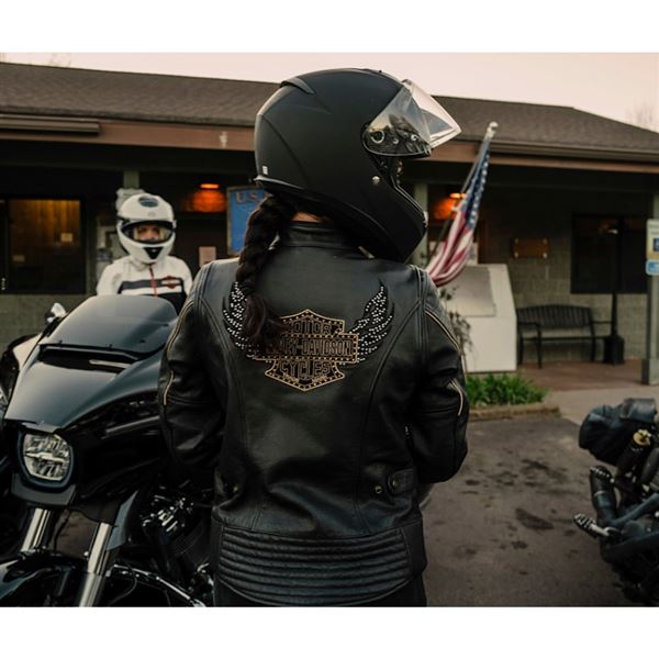 DEALER EXCLUSIVE Dámská kožená motorkářská bunda Winged Bling – 97003-26VW