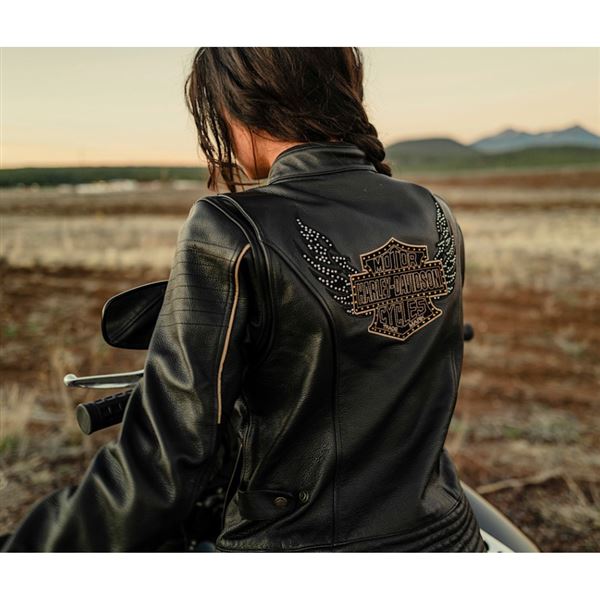DEALER EXCLUSIVE Dámská kožená motorkářská bunda Winged Bling – 97003-26VW