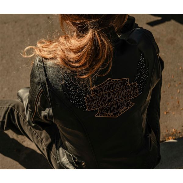 DEALER EXCLUSIVE Dámská kožená motorkářská bunda Winged Bling – 97003-26VW