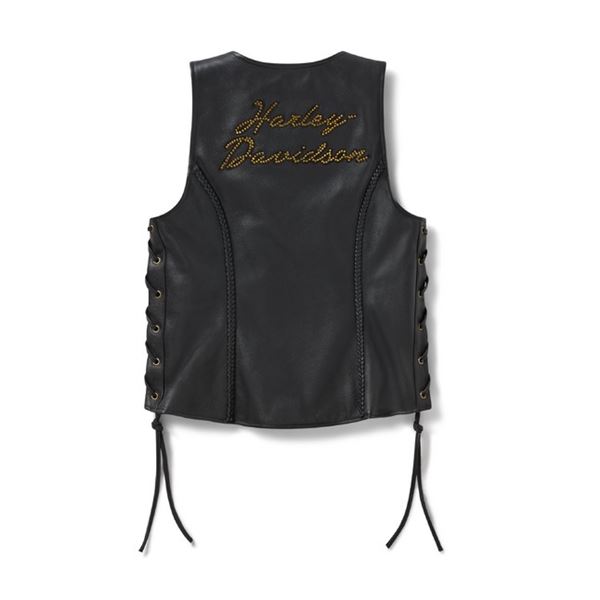 FALL 2026 Harley-Davidson Dámská kožená vesta Script Bling černá – 97004-26VW