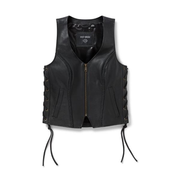 FALL 2026 Harley-Davidson Dámská kožená vesta Script Bling černá – 97004-26VW