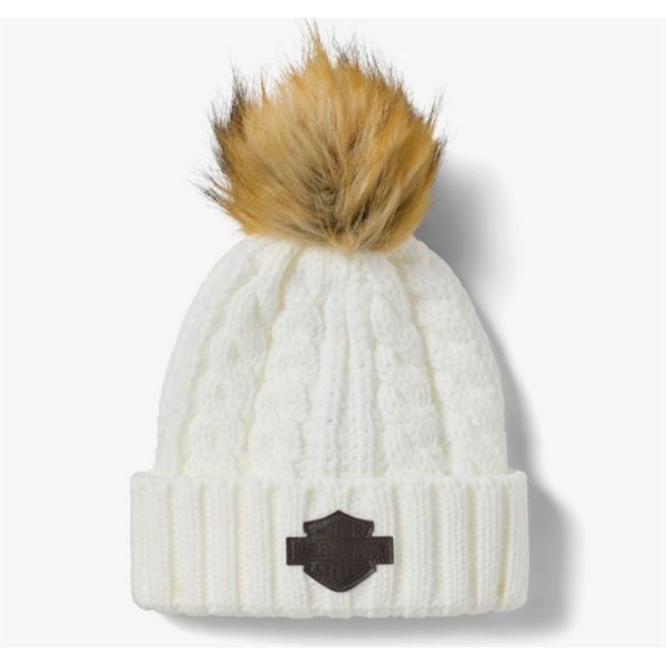 FALL 2026 Dámský kulich s koženou nášivkou a bambulí  Cloud Dancer – 97781-26RW