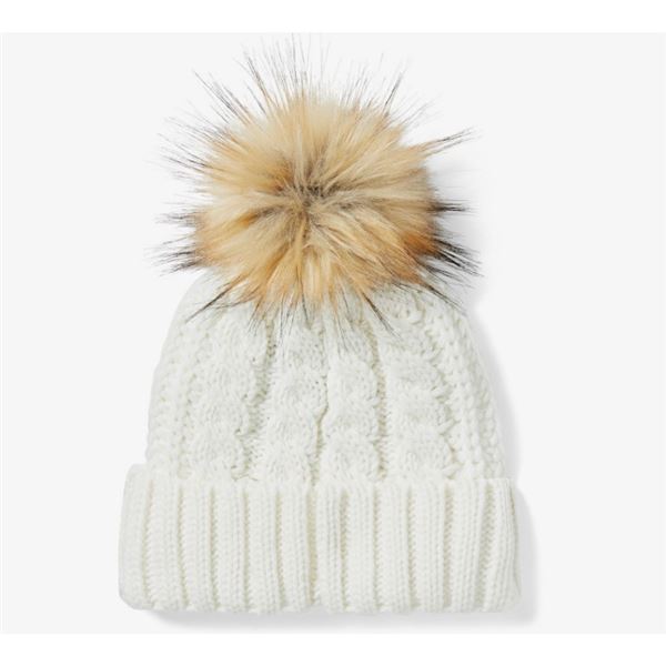 FALL 2026 Dámský kulich s koženou nášivkou a bambulí  Cloud Dancer – 97781-26RW