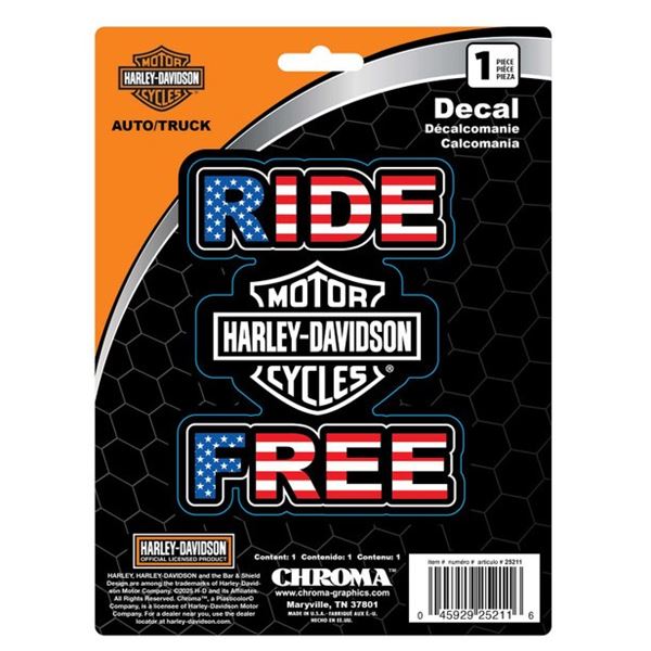 2026 ARRIVAL RIDE FREE RWB VINYL DECAL / CG25211 – samolepka Bar & Shield (červená/bílá/modrá)